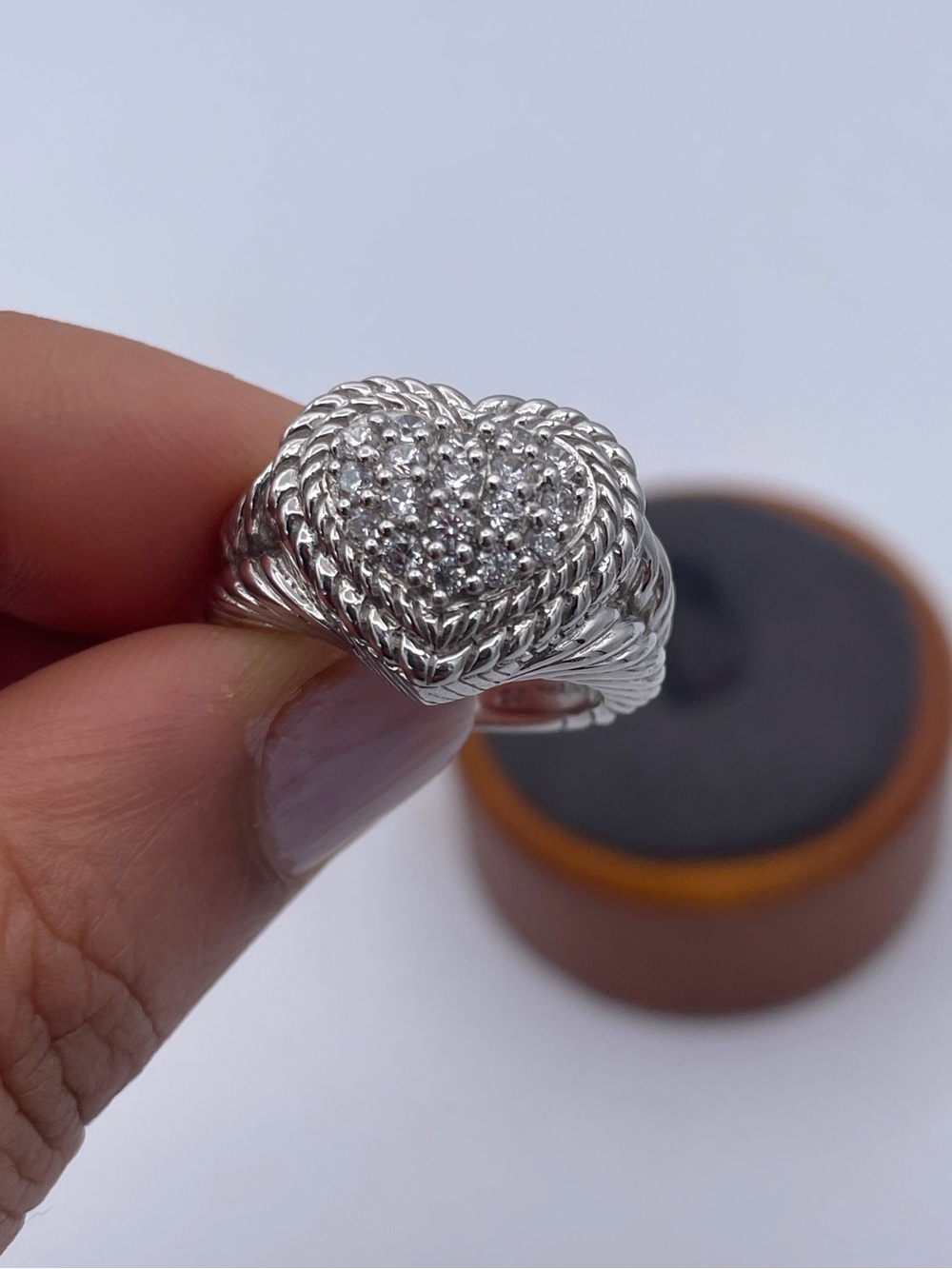Judith Ripka Sterling Silver 925 CZ Pave Heart Ring Thailand QVC Era Size 7 - Picture 8 of 10